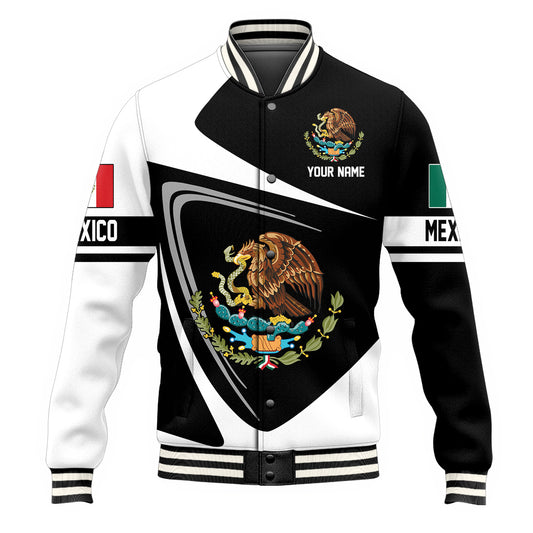 Custom Name Mexico Coat Of Arms All Over Print Baseball Jacket