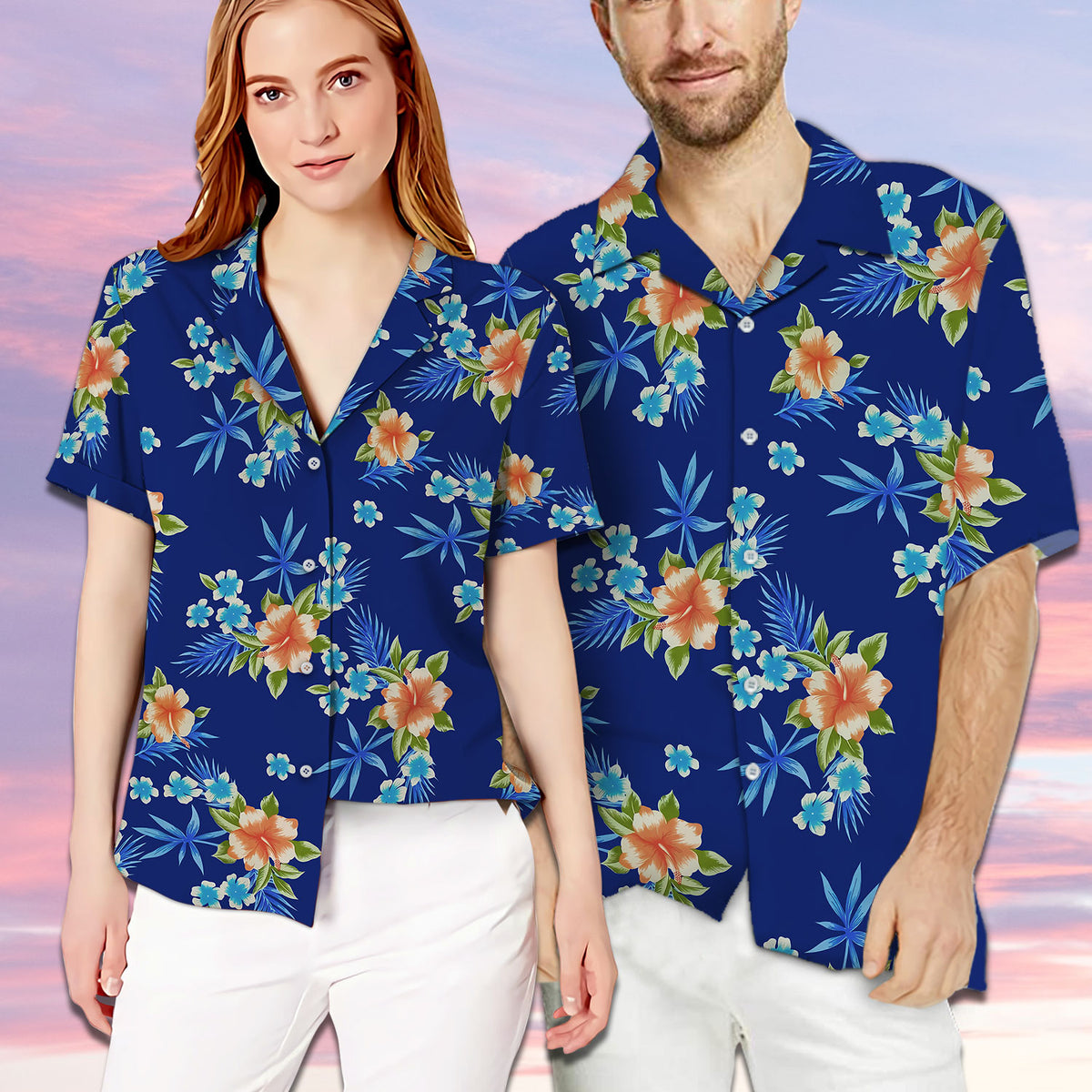 Custom Name Dragon Couple Hibiscus Blue Matching Hawaiian Shirt Personalizedwitch For Couple
