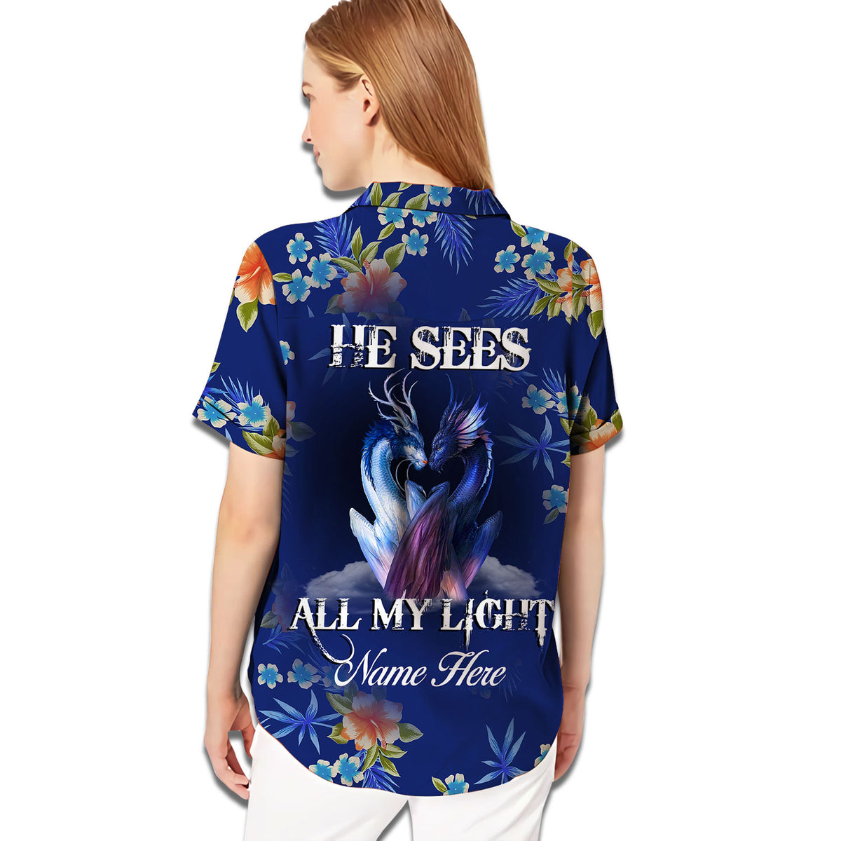 Custom Name Dragon Couple Hibiscus Blue Matching Hawaiian Shirt Personalizedwitch For Couple