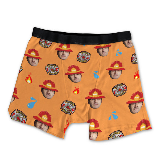 Funny Custom Face Firefighter Over Print Men's Boxer Brief