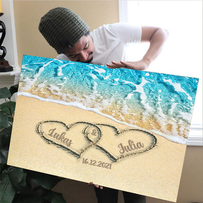 Couple Heart At The Beach Valentine Gift Personalized Canvas