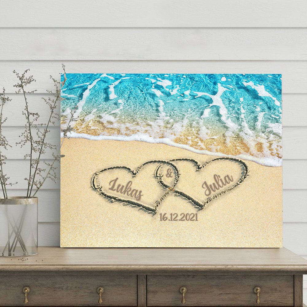 Couple Heart At The Beach Valentine Gift Personalized Canvas