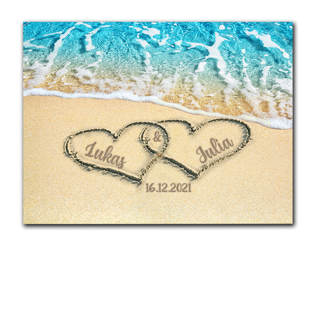 Couple Heart At The Beach Valentine Gift Personalized Canvas
