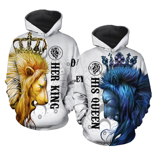 Lion Moon Sun Custom Name All Over Print Valentine Gift Couple Matching 3D Hoodie