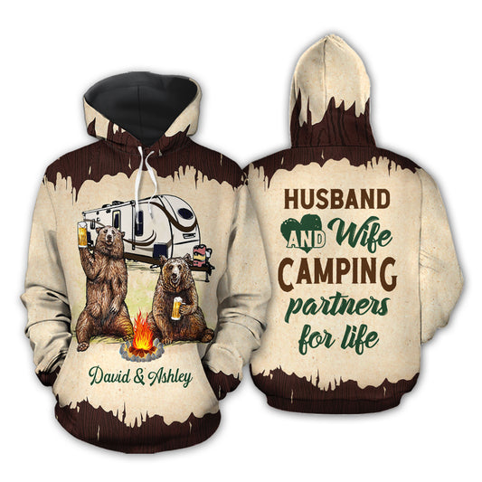 Husband And Wife Camping Partner For Life Custom All Over Print Matching Hoodie