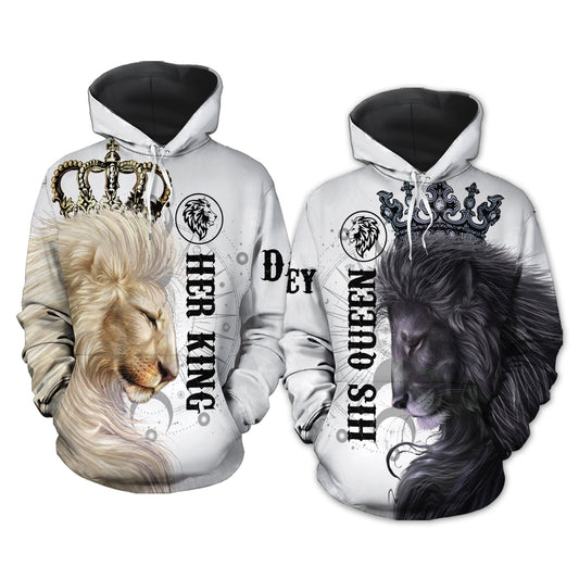 Lion Couple Custom Name All Over Print Valentine Gift Couple Matching 3D Hoodie Personalizedwitch For Couple