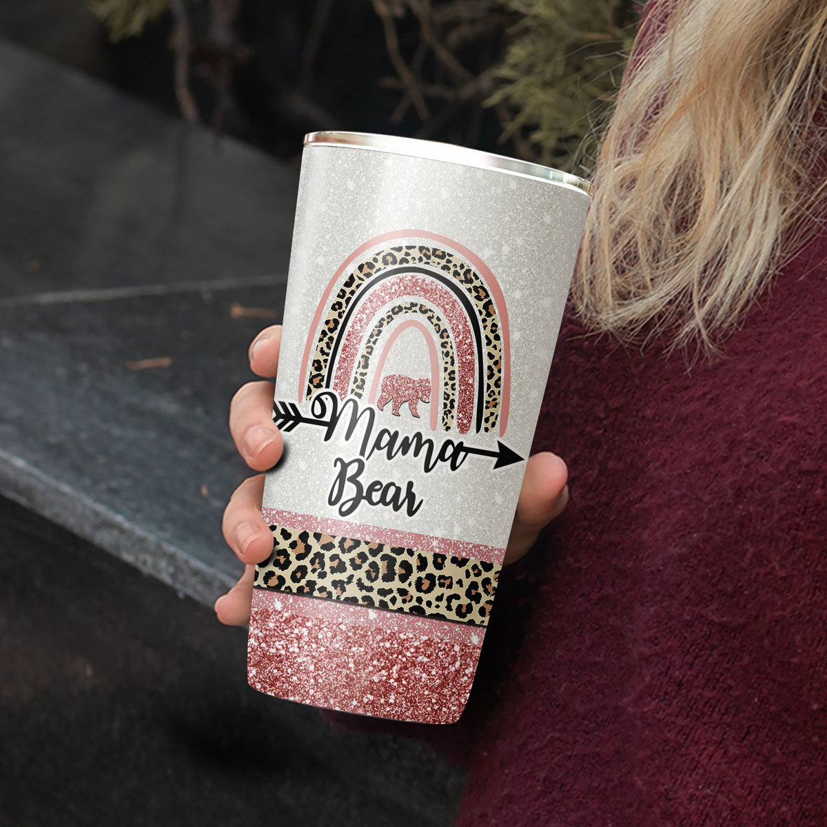 Boho Rainbow Mama Bear Custom Name 20Oz Tumbler