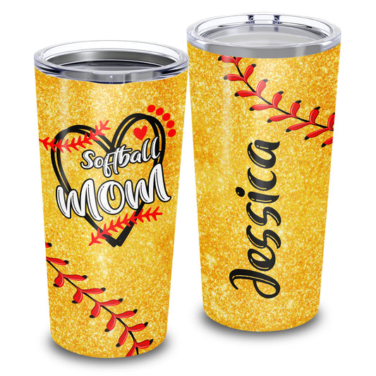 Softball Mom Heart Custom Name 20Oz Tumbler