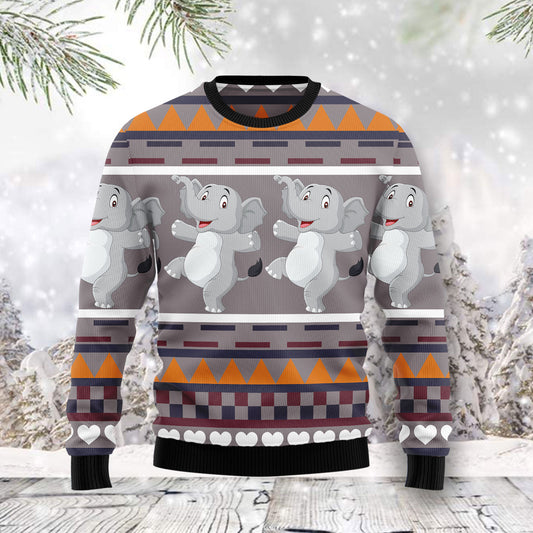 Elephant Dancing T3011 unisex womens & mens, couples matching, friends, funny family ugly christmas holiday sweater gifts (plus size available)