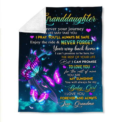 To My Granddaughter Wherever Your Journey In Life Fleece Blanket