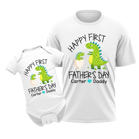Happy First Fathers Day Papasaurus Dad & Baby Custom Matching Outfit