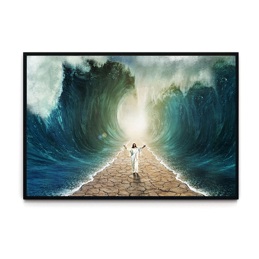 Parted Sea With Jesus WalKing On Dry Ground Poster