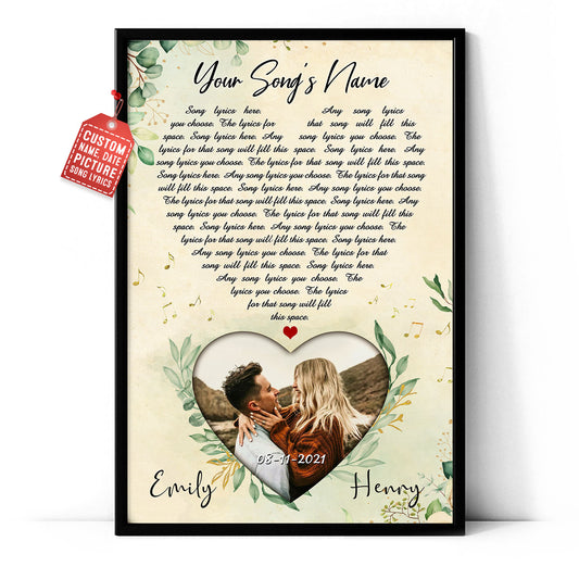 Personalized Song Lyrics Custom Image Heart Vertical Poster For Couple