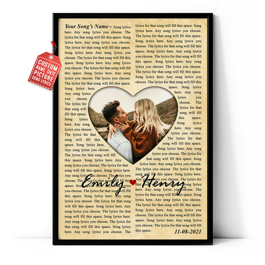 Personalized Song Lyrics Custom Image Vintage Vertical Poster For Couple