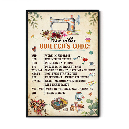 Quilter's Code  Personalizedwitch Vertical Poster For Sewing Lover