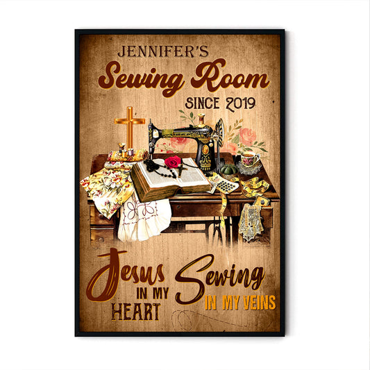 Sewing Room Jesus In My Heart Sewing In My Veins Poster