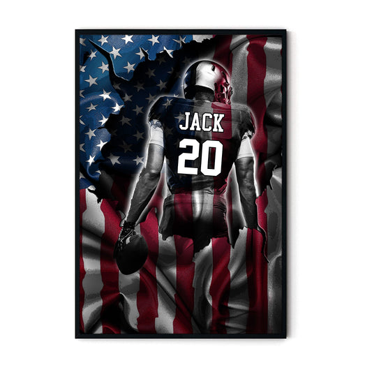 Football Player US Flag Personalizedwitch Horizontal Poster
