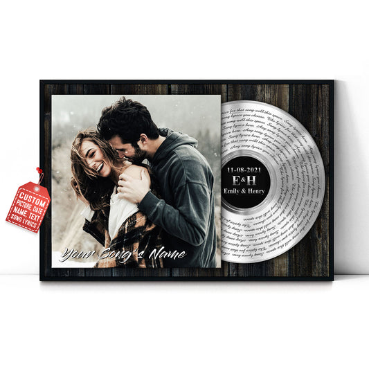 Song Lyrics Vinyl Records Custom Poster With Your Photo, Name & Date