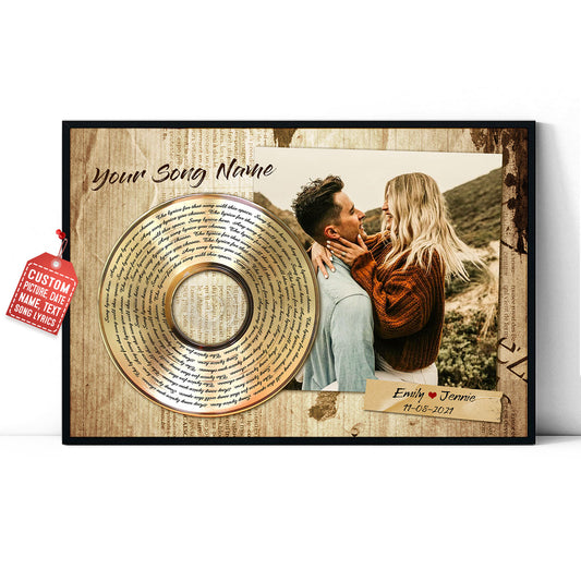 Song Lyrics Vinyl Records Custom Poster With Your Image, Name & Date