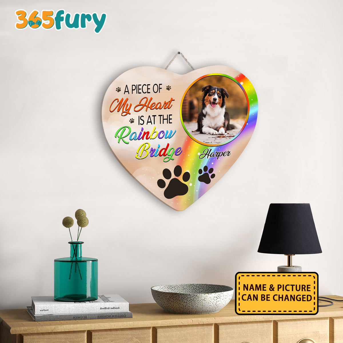 Dog A Piece Of My Heart Is At The Rainbow Bridge Personalized Wooden Sign For Dog Lovers