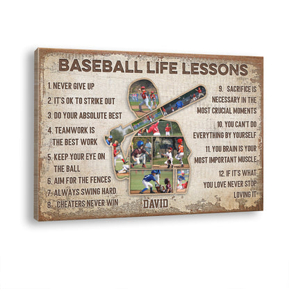 Baseball Life Lessons Never Give Up Custom Image Collage Canvas