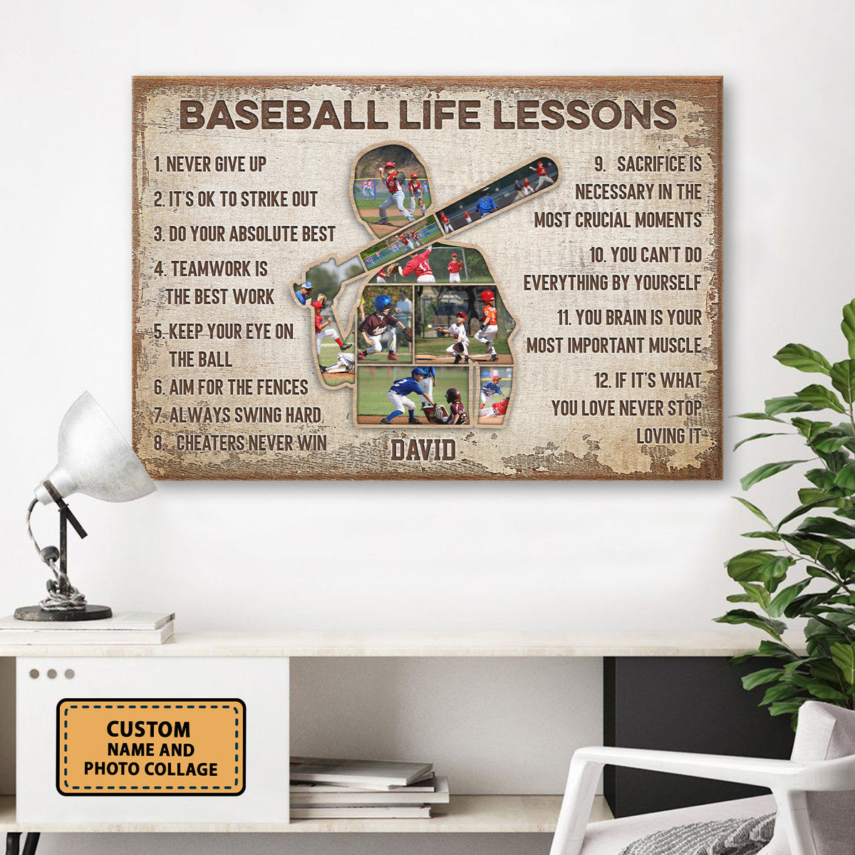 Baseball Life Lessons Never Give Up Custom Image Collage Canvas