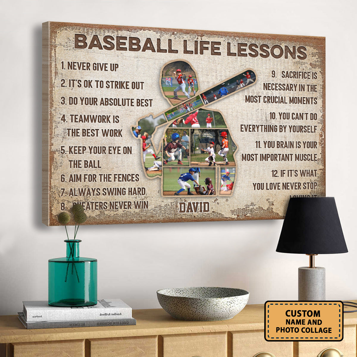 Baseball Life Lessons Never Give Up Custom Image Collage Canvas
