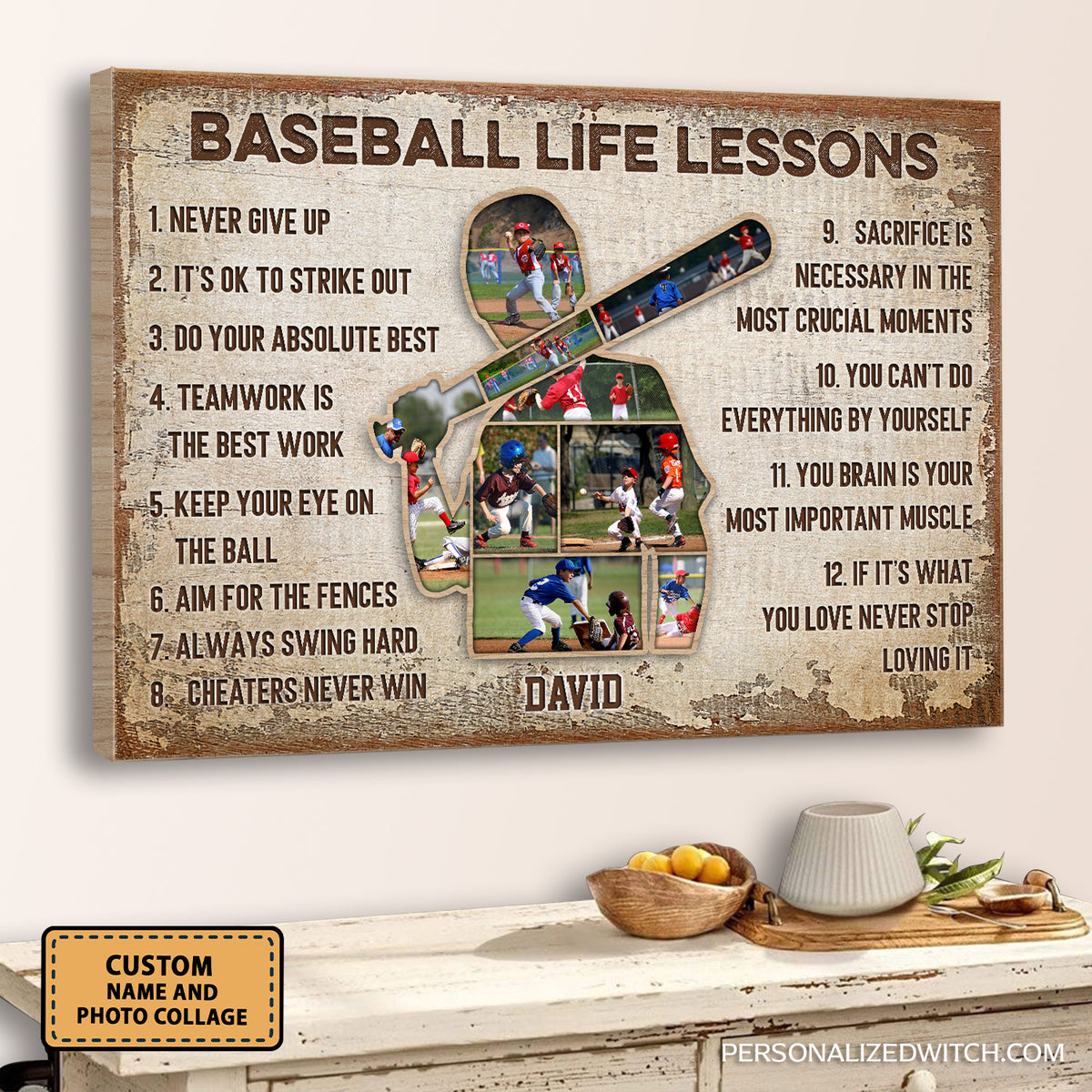 Baseball Life Lessons Never Give Up Custom Image Collage Canvas