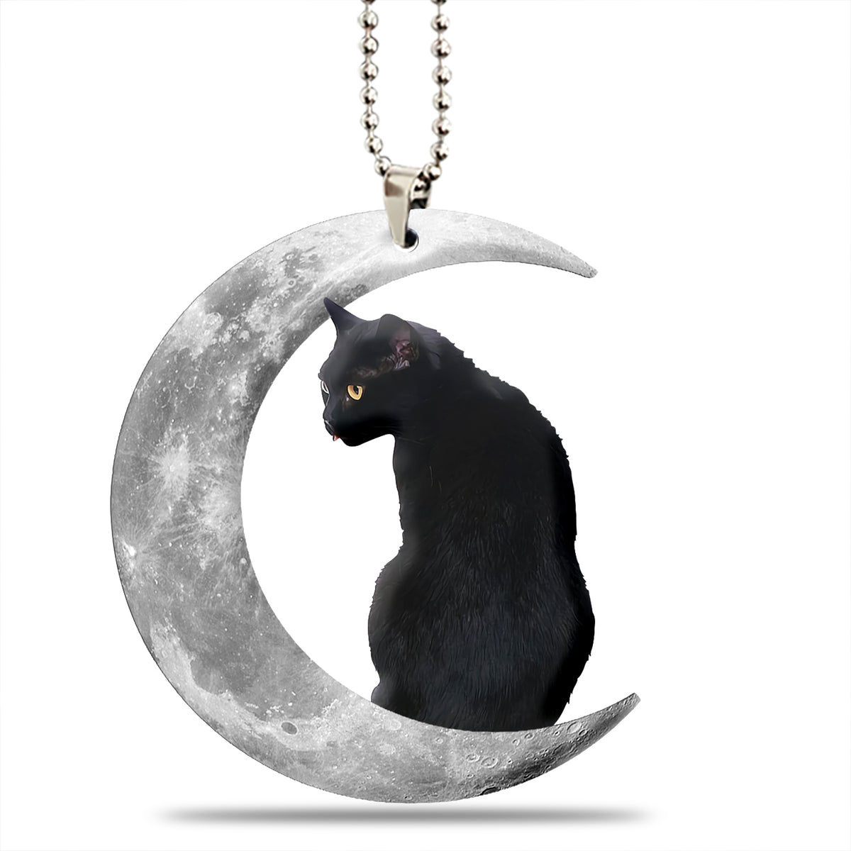 Black Cat Moon Beauty Wooden Car Ornament