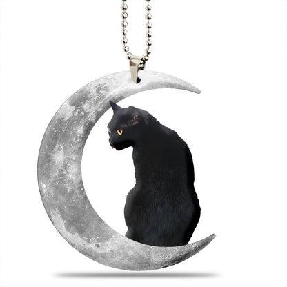 Black Cat Moon Beauty Wooden Car Ornament