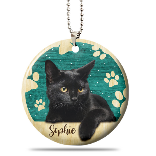 Black Cat Beauty Custom Name Wooden Car Ornament 3