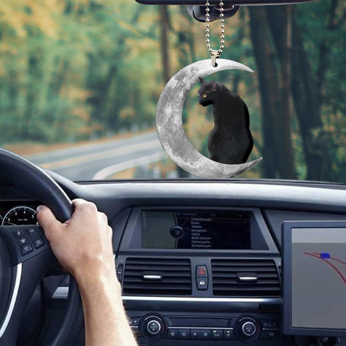 Black Cat Moon Beauty Wooden Car Ornament