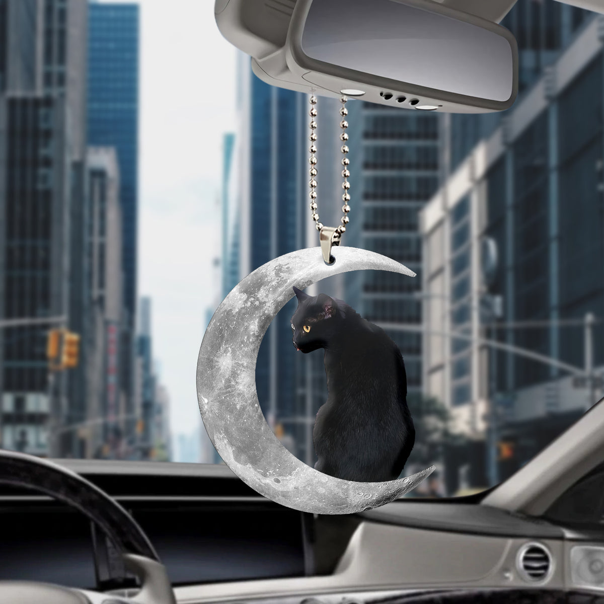 Black Cat Moon Beauty Wooden Car Ornament