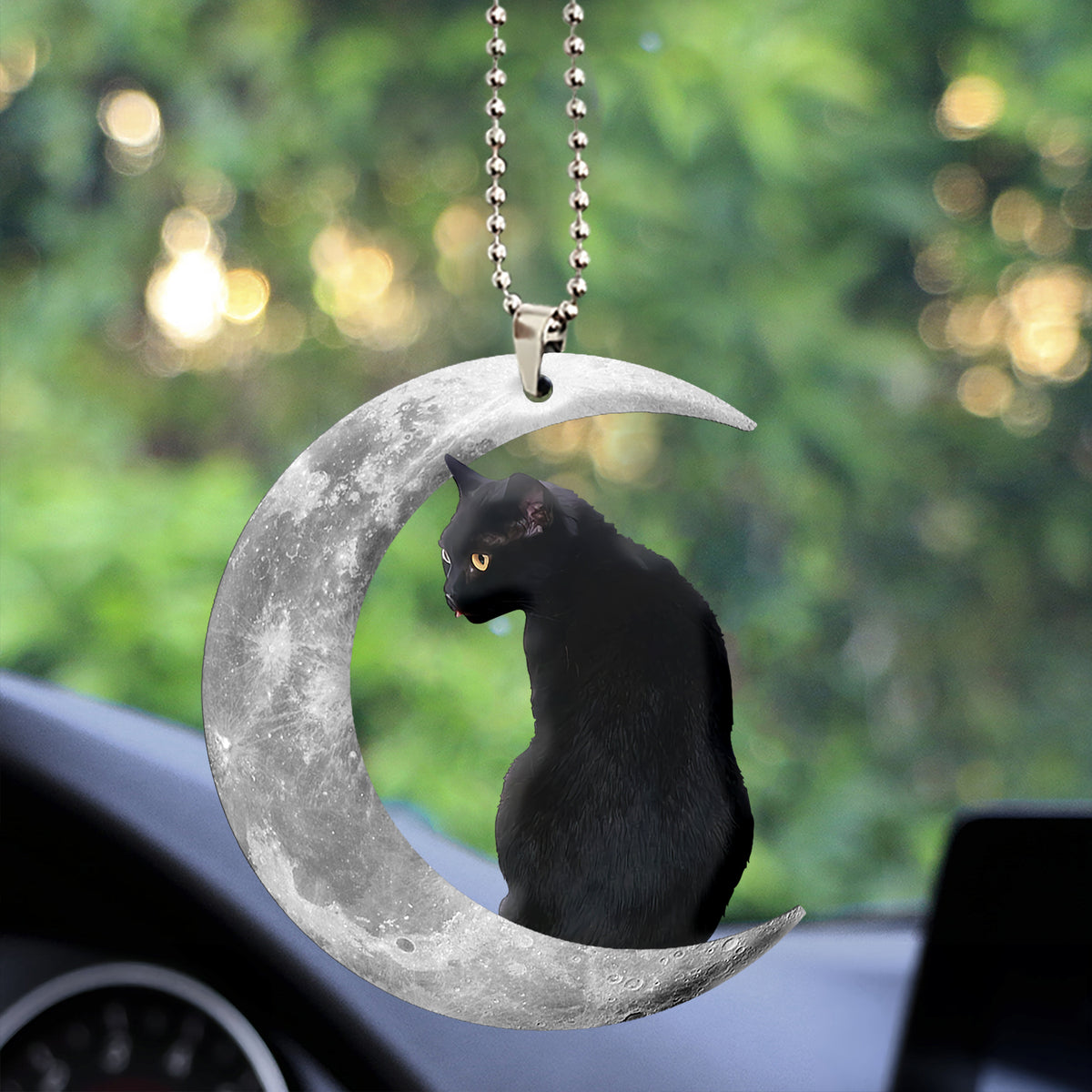 Black Cat Moon Beauty Wooden Car Ornament