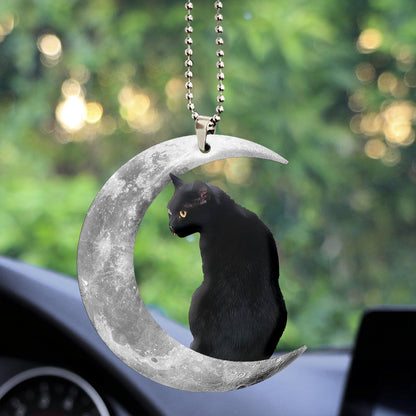 Black Cat Moon Beauty Wooden Car Ornament
