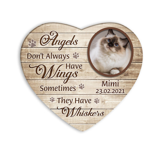 Personalized Cat Memorial Wooden Sign Pet Loss Keepsake Angels Don’t Always Have Wings Sometimes They Have Whiskers Custom Image