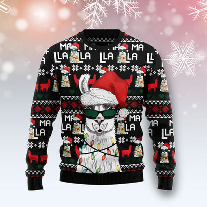 Funny Llama Christmas Light G5127 unisex womens & mens, couples matching, friends, llama lover, funny family ugly christmas holiday sweater gifts (plus size available)