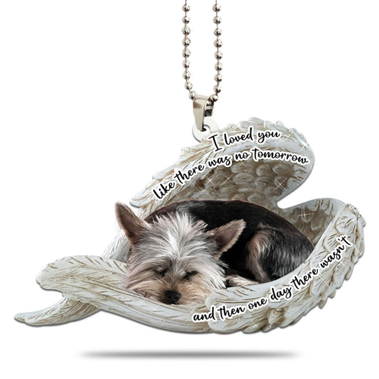 Yorkshire Terrier Sleeping Angel Personalizedwitch Flat Car Ornament