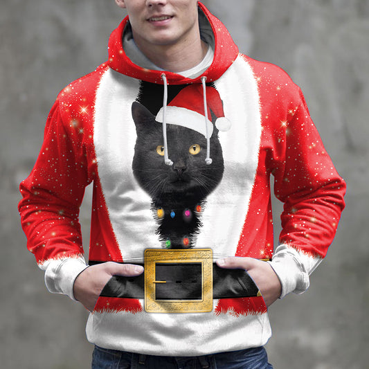 Santa Claus With Black Cat G51019 - All Over Print Unisex Hoodie