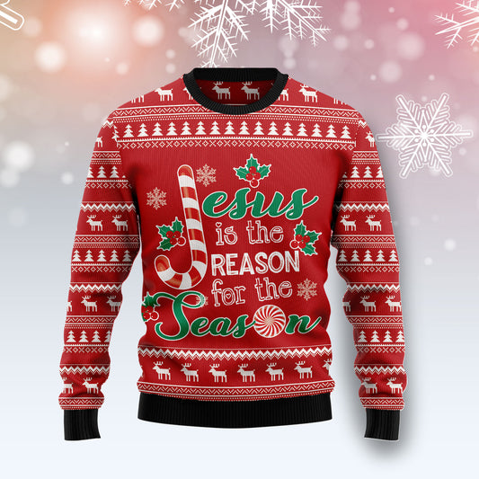 Jesus Is The Reason For The Season HZ120311 unisex womens & mens, couples matching, friends, funny family ugly christmas holiday sweater gifts (plus size available)