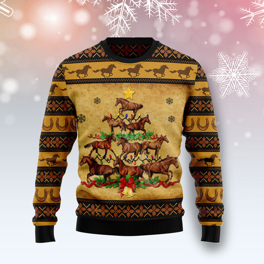 Horse Christmas Tree HZ120717 unisex womens & mens, couples matching, friends, funny family ugly christmas holiday sweater gifts (plus size available)