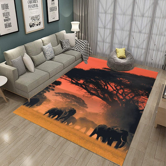 Sunset and Elephant - Rectangle Rug